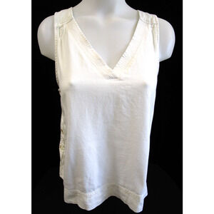 Caslon White Linen Blend Button Sides Sleeveless Blouse Women Sz M